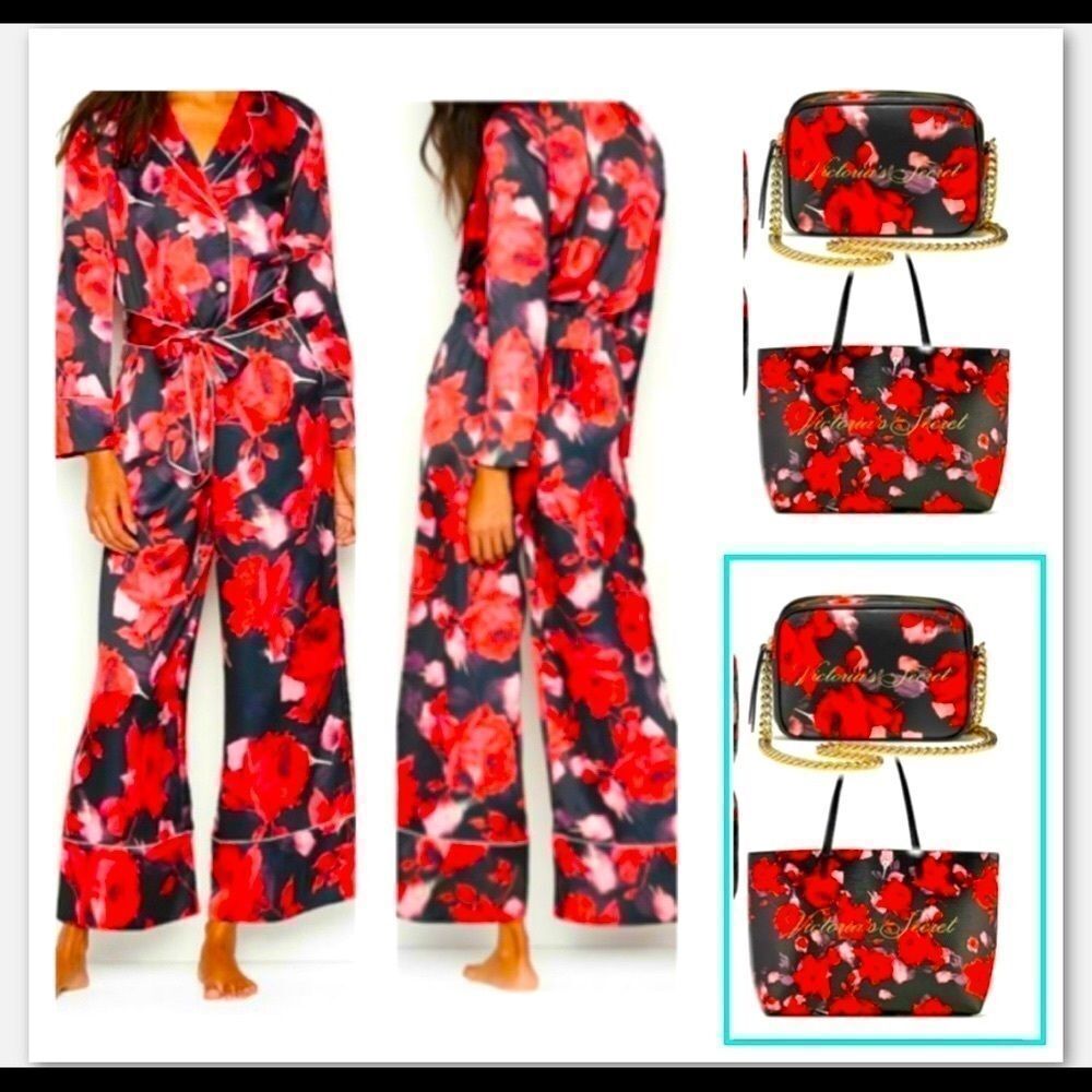Victoria  Secret Satin Floral Romper & Bags